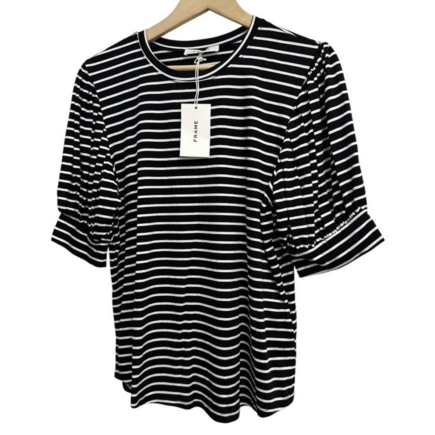 FRAME | Women's Black & White Striped Puff Sleeve Knit Top – XL – New With Tags